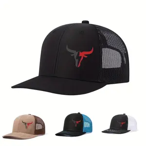 AdjustableTrucker Hat - Breathable Unisex Baseball Cap with Bull Head PrintGift