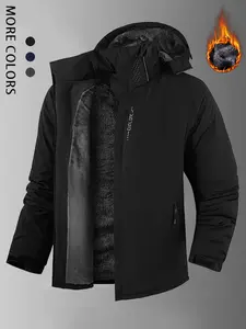 Men's Winter Windproof Waterproof Fleece Lined Hoodie - Thick Warm Jacket; Features an Adjustable Drawstring Hood, Elastic Cuffs & Full Zip Closure. Loose Fit for Easy Layering, Perfect for Outdoor Activities like Hiking, Jogging, Fishing or Casual Wear.