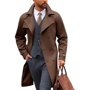 Runcati Mens Trench Coat Double Breasted Notched Lapel Casual Belted Windbreaker Fall Classic Long Jacket Overcoat