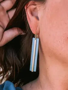 Blue & Gold Rectangular Drop Earrings