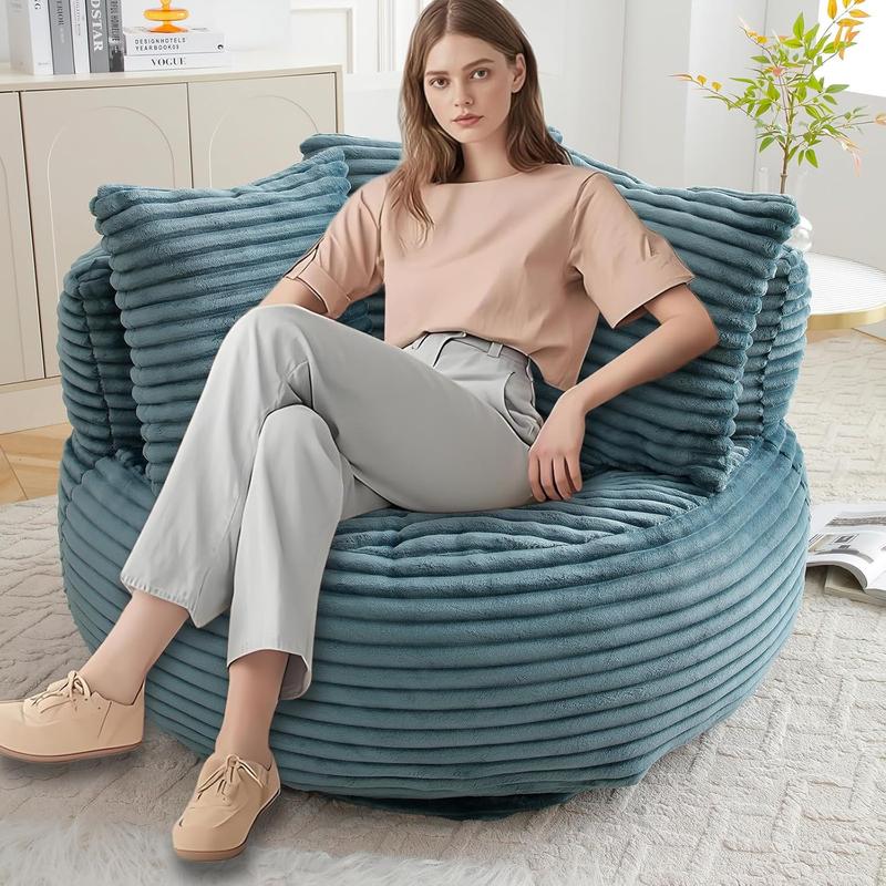 Bean Bag Chair Lazy Sofa Corduroy Oversized Chair for Adults, Comfy Big Accent Sofa Lounge Floor Chair, Stuffed Bean Bag Couch for Gaming, Reading, Living Room, Bedroom, Office
