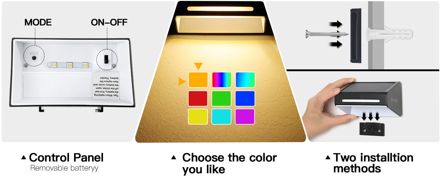 FabStyl Solar Fence Wall Ourdoor Ambient Lights for Decoration, 9 Color Lighting Modes, Waterproof Solar Powered Lights, RGB LED Lights with Synchronous Color Switching Function, Suitable for Deck, Yard, Railing , Wall, Patio FallFreshness FabStyl Solar Fence Wall Ourdoor Ambient Lights for Decoration, 9 Color Lighting Modes, Waterproof Solar Powered Lights, RGB LED Lights with Synchronous Color Switching Function, Suitable for Deck, Yard, Railing , Wall, Patio FallFreshness