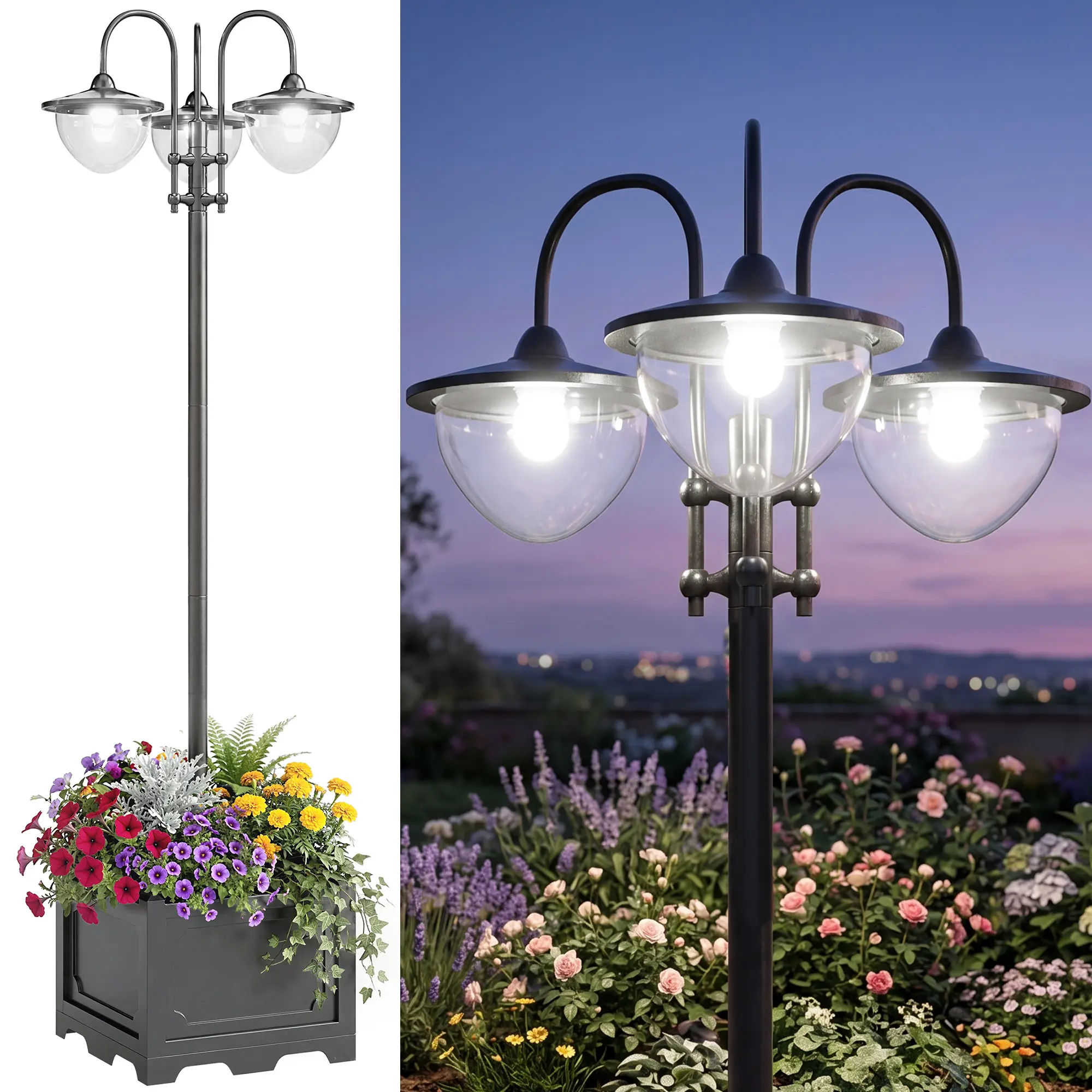 #tiktokshopbacktoschool Outsunny 72" - 94.5" Solar Lamp Post, All-Weather Waterproof Stainless Steel, Vintage Style for Garden, 6 Hour Max Outdoor Ready LED Lighting, for Garden, Lawn, Pathway, Driveway