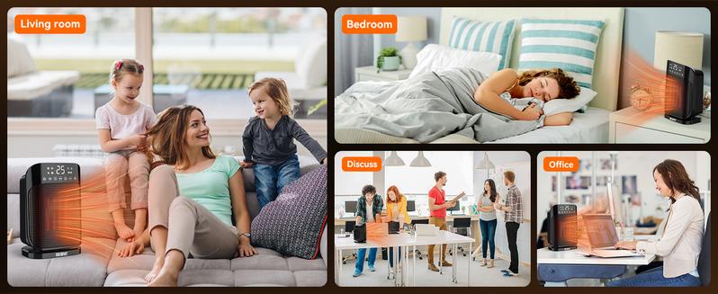 YASHE Space Heater, 1500W Portable Electric Heater for Indoor Use with Thermostat, 75° Oscillation, Digital Display, Remote Control, ECO Mode, Fast Ceramic Heating for Home, Office, Bedroom station