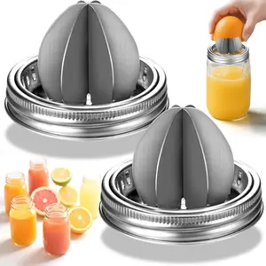 Mason Jar Juicer Lid, Stainless Steel Manual Citrus Reamer and Lemon Squeezer for Wide Mouth Mason Jar, 2-Piece Set