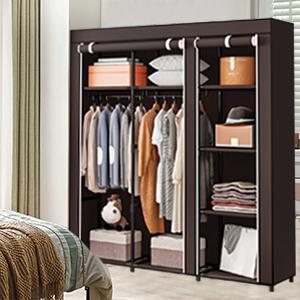 SUOERNUO Portable Wardrobe Closet Storage Organizer Metal Hanging Rack Non-Woven Fabric Rectangle Design for Bedroom with Large Capacity & Dustproof Feature