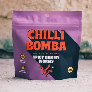 Chilli Bomba Spicy Gummy Worms Chili Chamoy Candy 4oz Bag