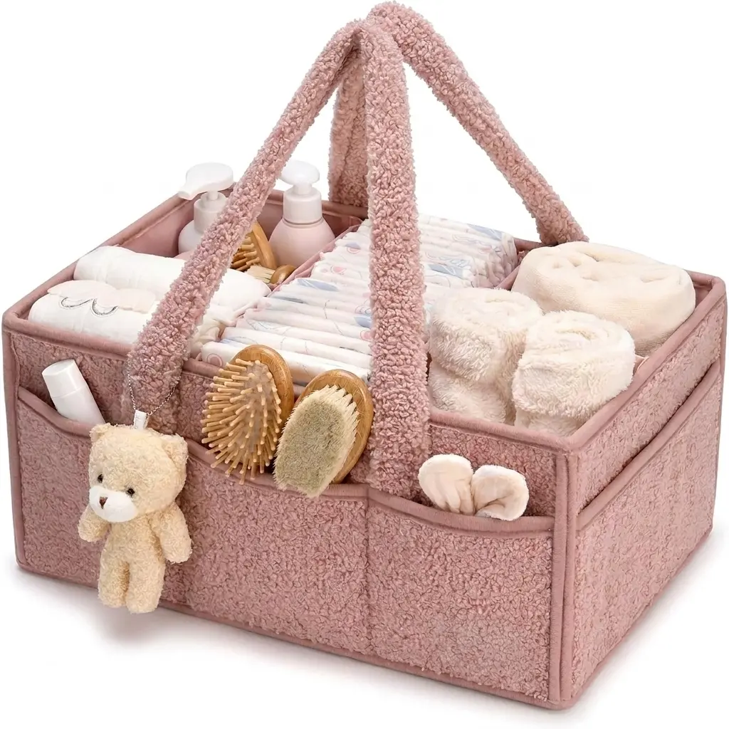 Portable Baby Diaper Caddy Organizer with Handle - Newborn Baby Essentials, Boy-Girl Shower Gift, Car Storage Bin for Wipes, Registry Must-Haves
