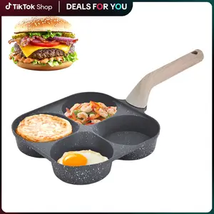 ​​Nonstick 4-Cup Egg Frying Pan without lid :Perfect for Breakfast, Pancakes, Hamburger, and More Cookware Compact Induction household kitchen, Great Holiday Pancake Pan, Beige/Black Options, 20 * 20 * 3.5cm​