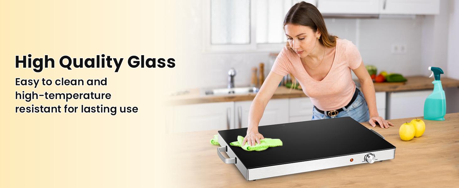 COSTWAY Electric Warming Tray, Hot Plate Warmer w/Adjustable Temperature Control, Tempered Glass Top, Cool-Touch Handles, Food Warmer Tray for Gathering Parties, Christmas Festival Gift Black Friday Cyber Monday