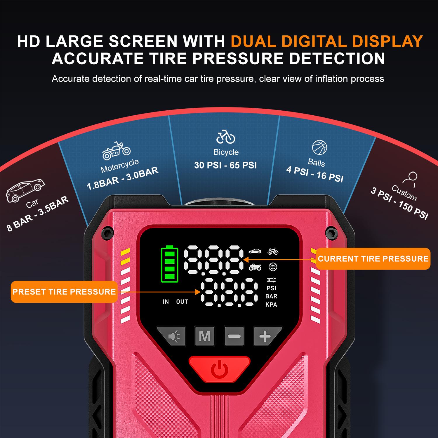 12000mAh Portable Jump starterwith Air Compressor, 150PSl, 12VCar Battery Jump Box, 10L Gas & 8.0LDiesel Engines, Wireless, SafeClamps for Easy Use Auto Accessories 12000mAh Portable Jump starterwith Air Compressor, 150PSl, 12VCar Battery Jump Box, 10L Gas & 8.0LDiesel Engines, Wireless, SafeClamps for Easy Use Auto Accessories