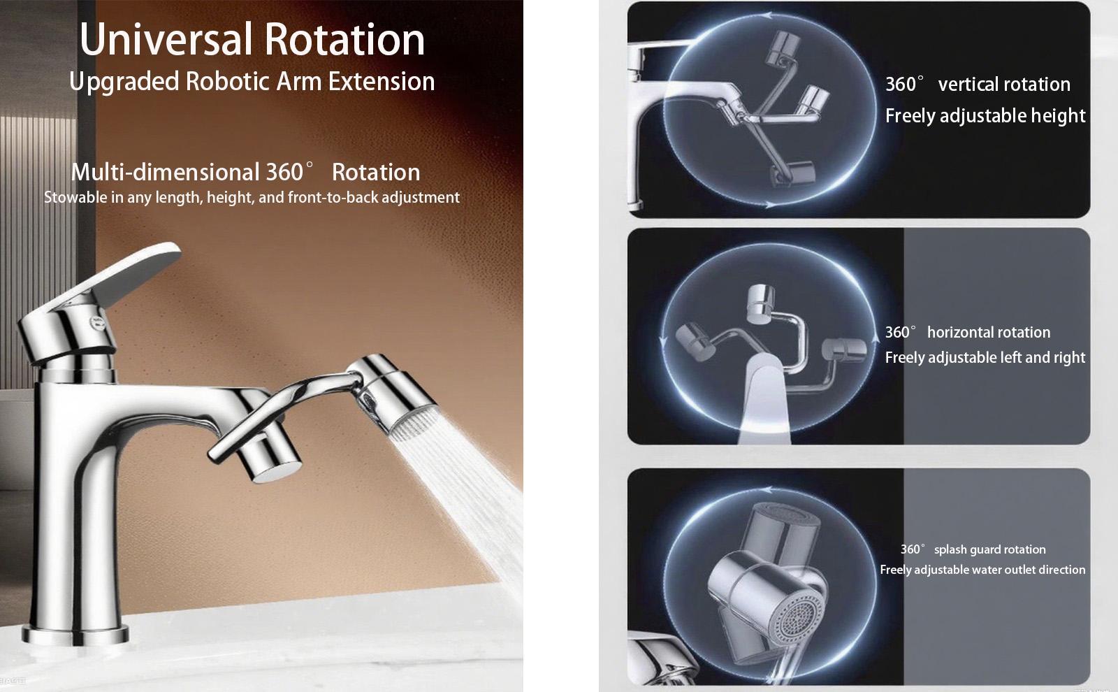 Universal Sink Faucet 1440° Rotatable Aerator Extension U Shaped Extender for Toddlers 2 Modes Adjustable Flexiflow 1080° Rotating for Bathroom Kitchen Silver