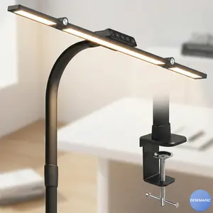 DeskMagic LED Desk Lamp for Home Office Dual-Head Design High Brightness 25 Models Adjustable Gooseneck Remote Control Timer Functionality Black Multifunctional Desktop Manager 5x5 Lighting Mode Adjustments