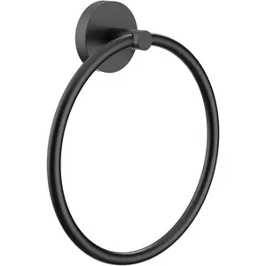 Matte Black Hand Towel Holder Wall Mounted – Stainless Steel Round Towel Ring for Bathroom, Screw-in Bathroom Hardware Accessory