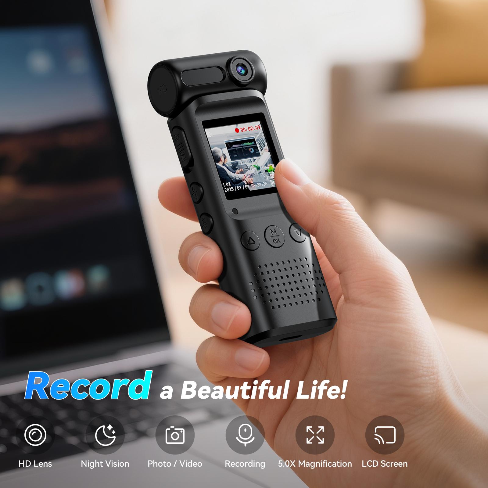 Action Camera with 180° Rotating Lens, Supports up to 512G TF card，1080P FHD Video Camcorder, Handheld Camera for Outdoor Sports, 1000mAh Long Battery