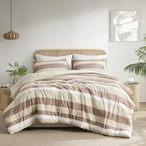 3 Piece Comforter Sets, Reversible Striped Comforter Set for Dorm Bedding, Lightweight All SeasonComforter Bed Set with Pillow Shams