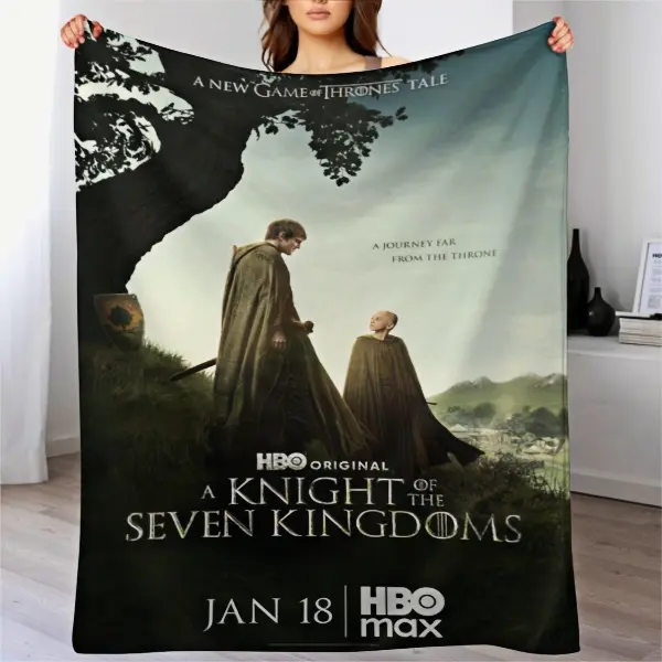 Ultra-Premium Quality Official Licensed House of the Dragon (GOT Prequel) 'A Knight of the 7 Kingdoms' Double-Sided Soft Fleece Blanket - Authentic & Exclusive, Fade-Resistant Bedding & Linens Accessory
