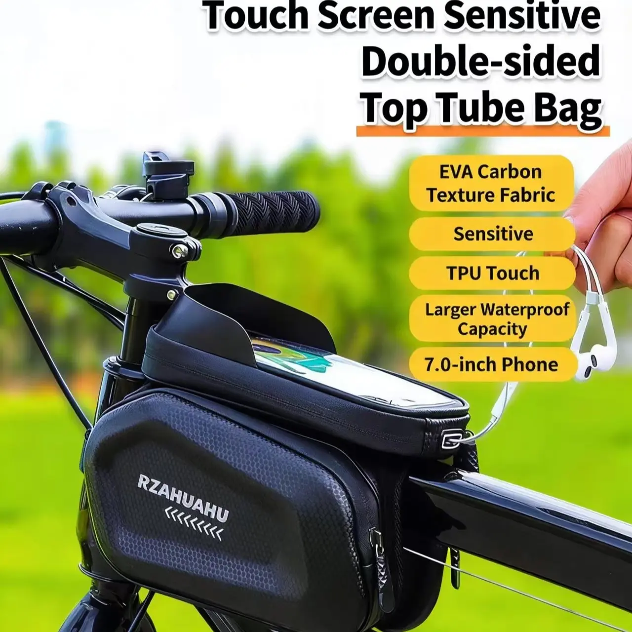 Waterproof Hard Shell Design Bicycle Bag, Larger Waterproof Capacity, Front Fork Pouch for Mountain Bike, Phone Case, Touch Screen, Sensitive, Cycling Equipment, City Bikes Accessory