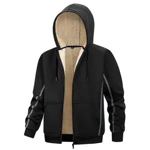Men's Casual Sports Jacket Fall/Winter 2025 New Thick Fleece Lined Hooded Cardigan Shearling Coat
