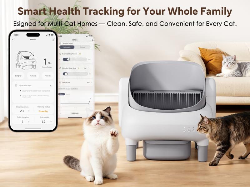 FUMOI Multi-Cat Smart Self-Cleaning Litter Box, Open-Top Automatic Cleaner with APP Control, Safety Sensors & Odor-Lock Technology, 10.5L Large Waste Bin