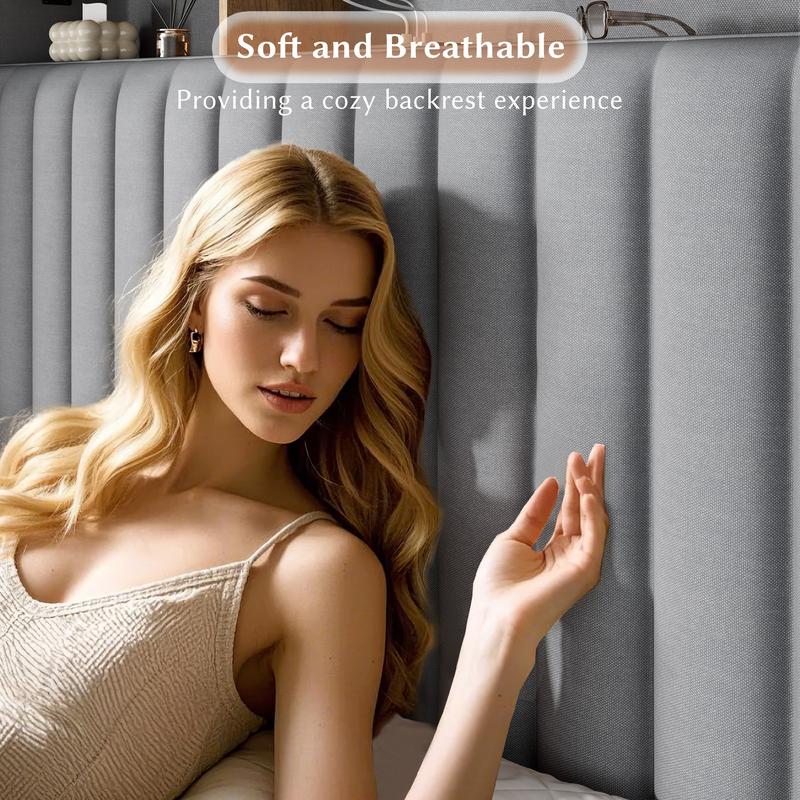 Luxury Bed Frame for Queen with 2 Storage Drawers & Shelves, MATTRESS NOT INCLUDED, Bed frame with LED &Charging Station, Queen, King, Full Size, Upholstered Platform Bed Frame with Headboard, Noise-Free