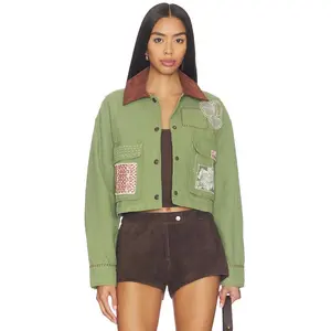 Free People x We The Free Martha Workwear Appliques Jacket in Callisto Green