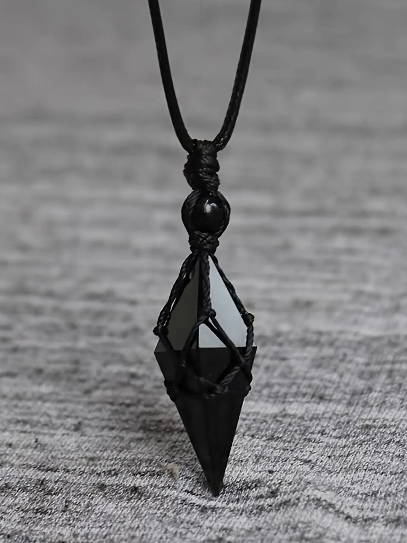 Bohemian Natural Obsidian Pendant Necklace, Unisex Adjustable Length Handmade Jewelry, Casual Versatile Gift for Valentine's Day, Mother's Day, Father's Day, Daily Wear Necklace, Boho Style Jewelry, Casual Trendy Jewelry