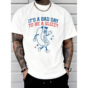 American Independence Day T-shirtAmerican Independence Day T-shirtBad Day To Be A Glizzy Funny Hot Dog Fourth Of July T-Shirt Casual Crew Neck Short Sleeve Comfort Tee For Men Summer Spring Top
