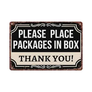 Vintage Rustic Metal Sign 8x12 Inch - Please Place Packages In Box Thank You Retro Warning Aluminum Tin Wall Decor for Man Cave, Garage, Patio, Home Bar & Kitchen, Bar Wall Signs