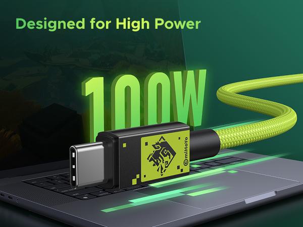 【UGREEN x Genshin Impact】UGREEN USB-C to USB-C Cable 100W Fast Charging with cable tie, Genshin Impact Kinich-Themed Design, Compatible with iPhone 15/15 Pro/15 Pro Max, MacBook Pro/Air, Galaxy S24/S23, iPad Pro/Air, Pixel 8 (3.3ft),TikTokShopHolidayHaul