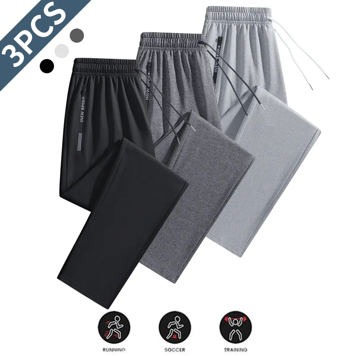 3PCS Men’s Quick-Dry Sports Pants Set - Breathable Athletic Training Trousers for Running and Soccer - Lightweight Performance Activewear Pack