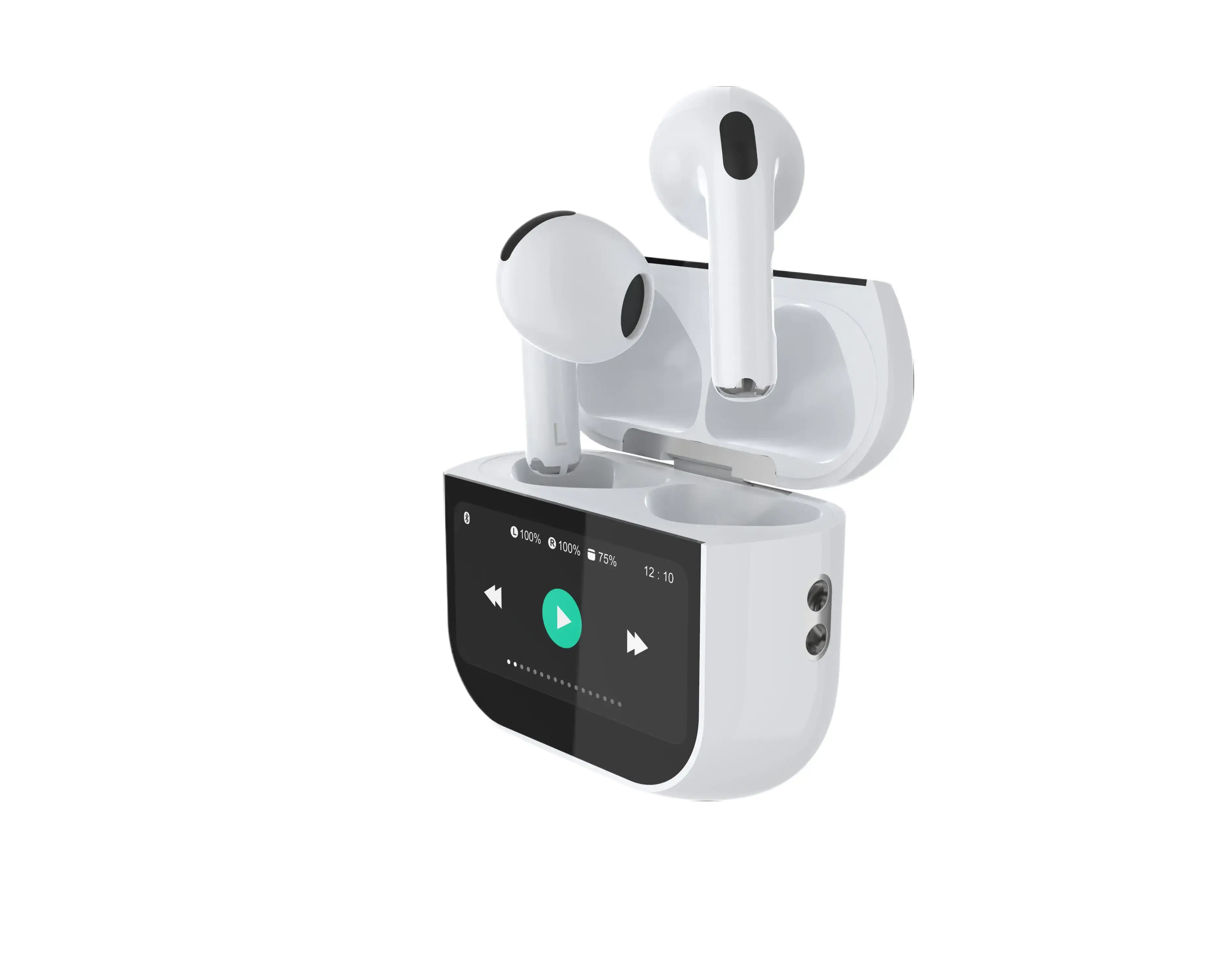 White Full-Touch TWS Wireless Deep Bass Earbuds – Wearable Tech In-Ear Headphones with 1.3 TFT Color Touch Screen, Bluetooth 6.0, 13mm Drivers, 30mAh Earbud Batteries, 300mAh Charging Case, Call Function, Mobile/PC Audio Support (Not Water Resistant), Ele