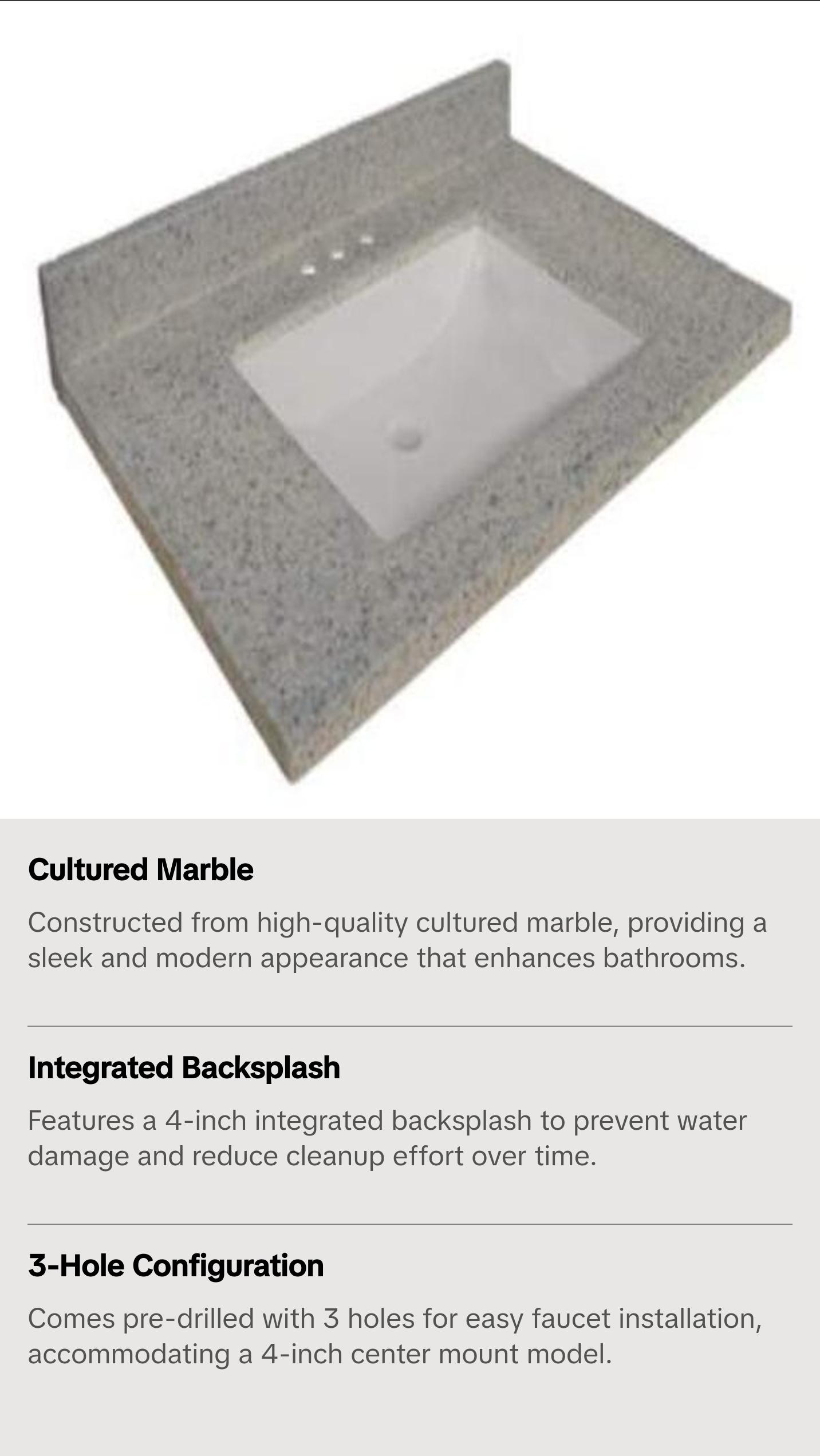 New Moonscape Grey 31 x 22 in. 3-Hole 1-Bowl Cultured Marble for GVA2421RGO Vanity by Design House