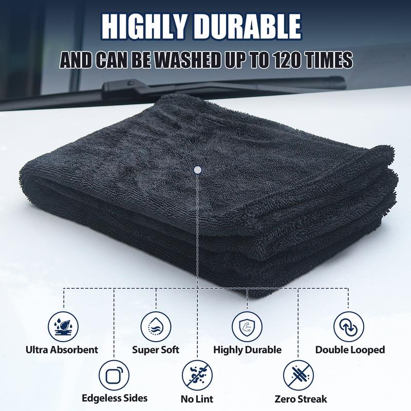 Largest 36''x28'' Double Twisted Loop Car Drying Towel, 1400GSM Ultra-Absorbent Microfiber Drying Towel for Automotive Detailing Vehicle Wash Kit