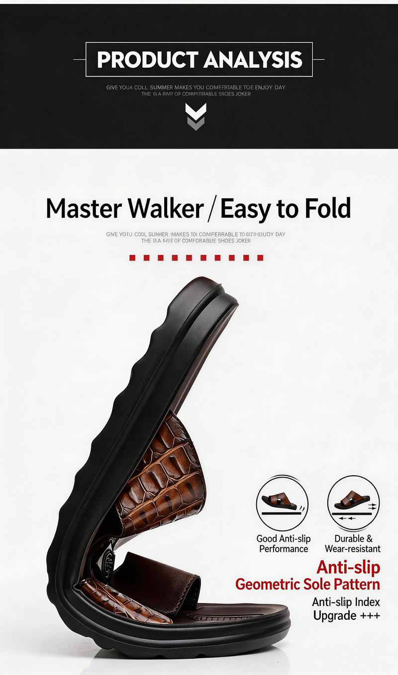 Men's Vegan Leather Summer Fashion Sandal & Stylish Slipper with Mixed-Texture Design | Quick Dry Sandals with Anti-Slip Sole | Beach Shoes for Men & Beach Casual Wear | Outdoor Beach Shoe, Outdoor Sandal for Indoor Use & Outdoor Entertainment