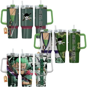 Roronoa Zoro OP Anime Manga 40oz Tumbler Stainless Steel with Straw, Lid and Handle - Double Wall Insulated Flasks – Perfect Gift for Fans
