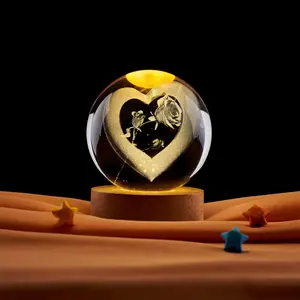 Mothers Day 3D Crystal Love Rose Ball Light with ColorfulLED Light Base, Lamp for Room,Color Changing Animal Table Lamp with Remote,valentines gift ideas Unique Gift for Kids,Girlfriend,Mother and Friends
