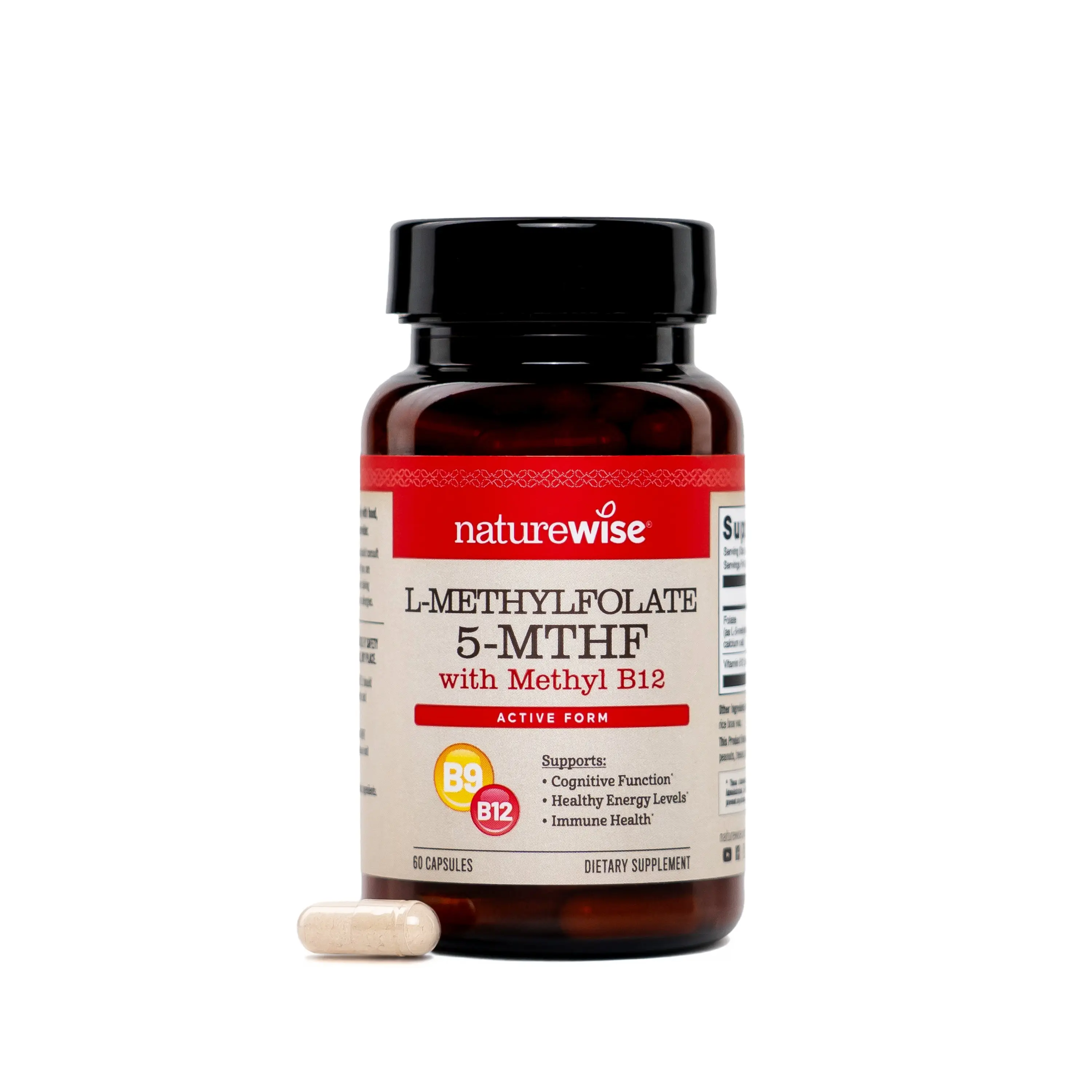 NatureWise L Methylfolate 15mg + B12 - L-Methylfolate 15mg + B12 Methylcobalamin 1000 mcg - Active 5-MTHF Form - Supports Mood & Energy - Vegan, Non-GMO, USA Manufactured