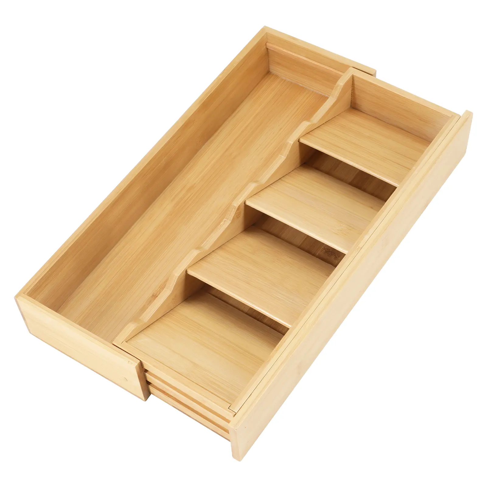Multifunctional Natural Bamboo Expandable Drawer Organiser - Neat Divider Storage, Divided Container Rack Accessories, Eco-Friendly Space-Saving Adjustable Holder for Kitchen Tools, Cutlery, 16.6in x 5.5in x 2.3in