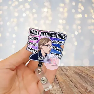 Mel “Daily Affirmations” Badge Reel – The Pitt Inspired | Funny Nurse Badge Holder | Retractable ID Reel | Healthcare Worker Gift