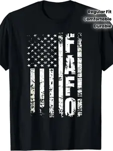 Men's Plus Size Distressed American Flag FAFO T-Shirt - Regular Fit, Comfortable, Durable Black Tee with Vintage Design and Vertical Lettering