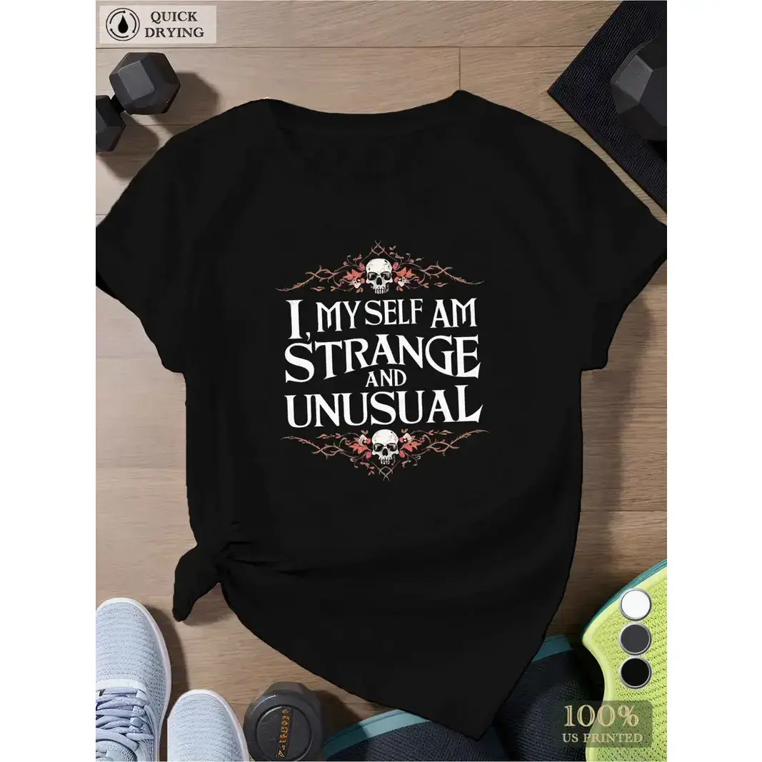 Women'S Plus Size Gothic Skull Graphic Tee Casual Short Sleeve, Round Neck, Polyester Machine Washable Womenswear Knit