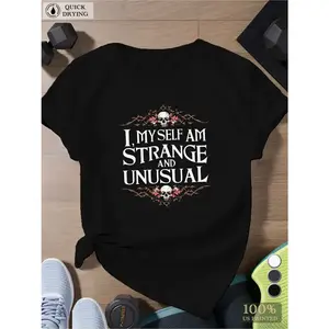 Women'S Plus Size Gothic Skull Graphic Tee Casual Short Sleeve, Round Neck, Polyester Machine Washable Womenswear Knit