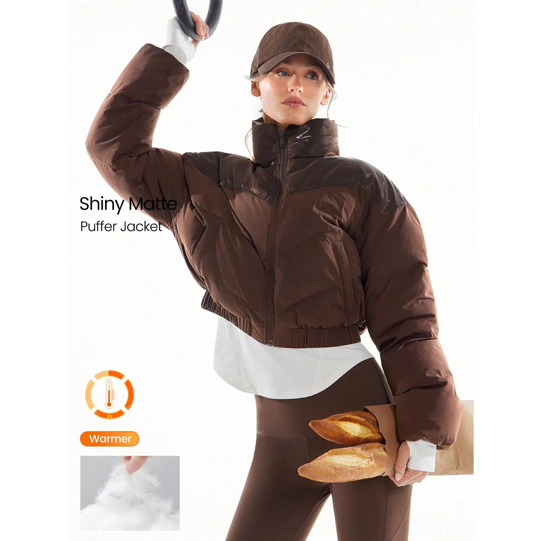 GLOWMODE Chic In Warmth Chill Crush Shiny Matte Finish Wind-Resistant Neckline Cuffs Zipper Pockets Cropped Puffer Jacket Autumn Winter Outdoors Snow Ski Daily Casual Wear