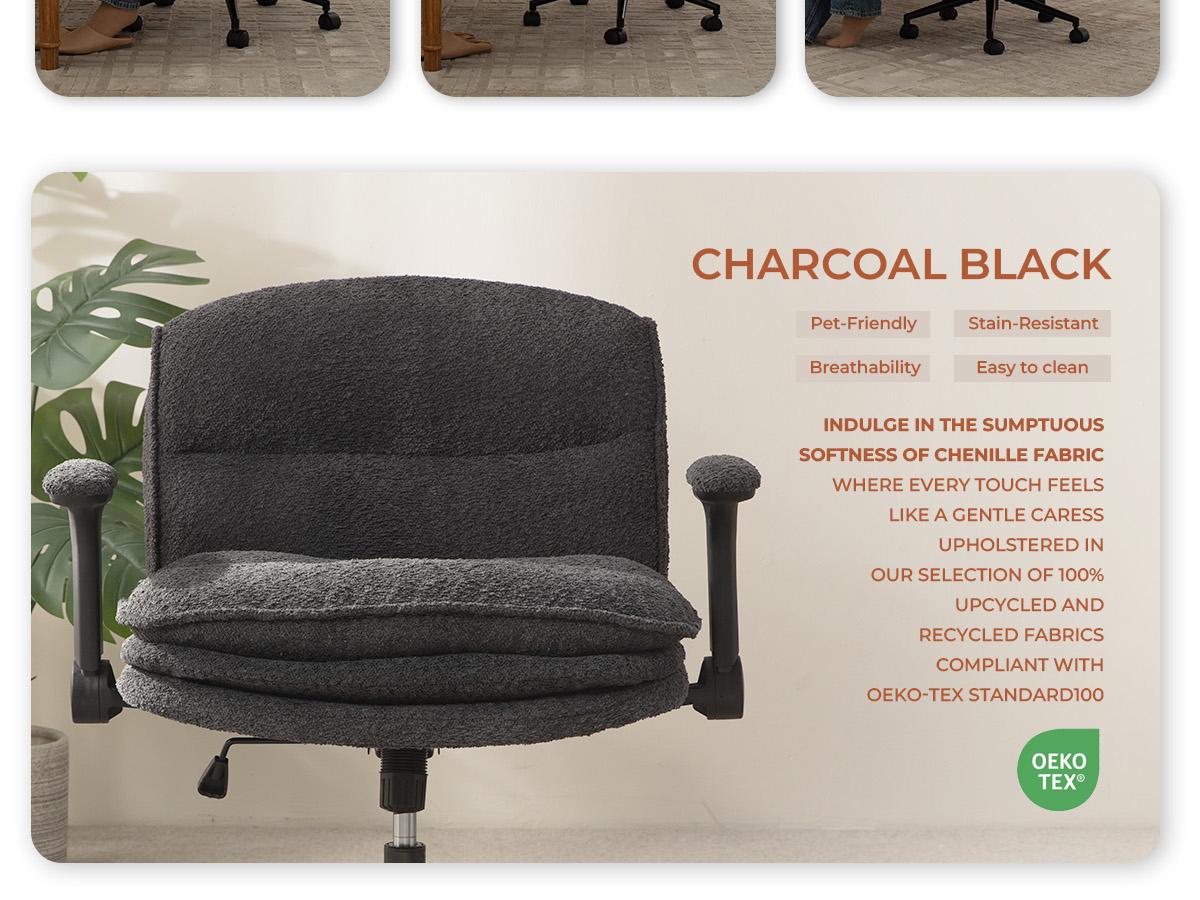 Dowinx Criss Cross Chair with Adjustable Arms and Wheels, Comfort Ergonomic Cross Legged Office Desk Armchair with 3 Layer Cushions, Wide Seat Vanity Chair for Home Office, Living Room, Bedroom