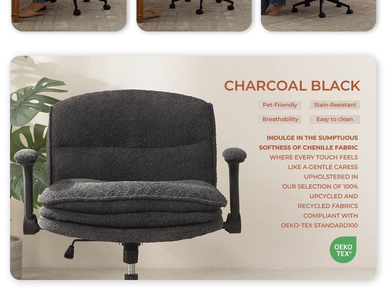 Dowinx Criss Cross Chair with Adjustable Arms and Wheels, Comfort Ergonomic Cross Legged Office Desk Armchair with 3 Layer Cushions, Wide Seat Vanity Chair for Home Office, Living Room, Bedroom