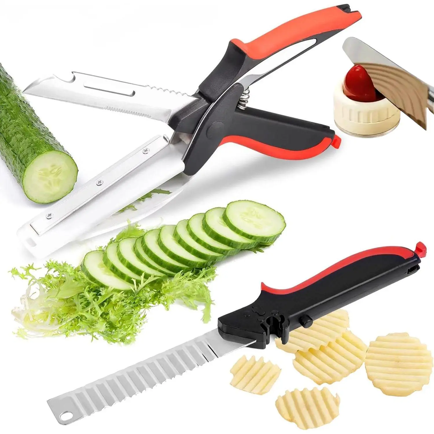 2 pack 2 in 1 Kitchen Scissors Stainless Steel Cutting Board Scissors Dishwasher Safe Kitchen Scissors Vegetable Slicer Cutter