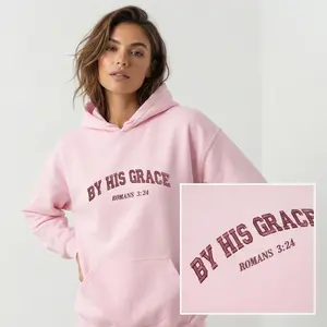 Embroidered By His Grace Christian Hoodie, Faith Streetwear, Aesthetic Gym Apparel, Inspirational Gift