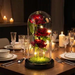 Preserved Rose in Glass Dome with LED Light, Forever Real Rose Gift for Mom, Mother's Day Gifts for Mom from Daughter Son, Romantic Gifts for Her, Wife, Grandma, Girlfriend, Birthday Anniversary Gifts for Women