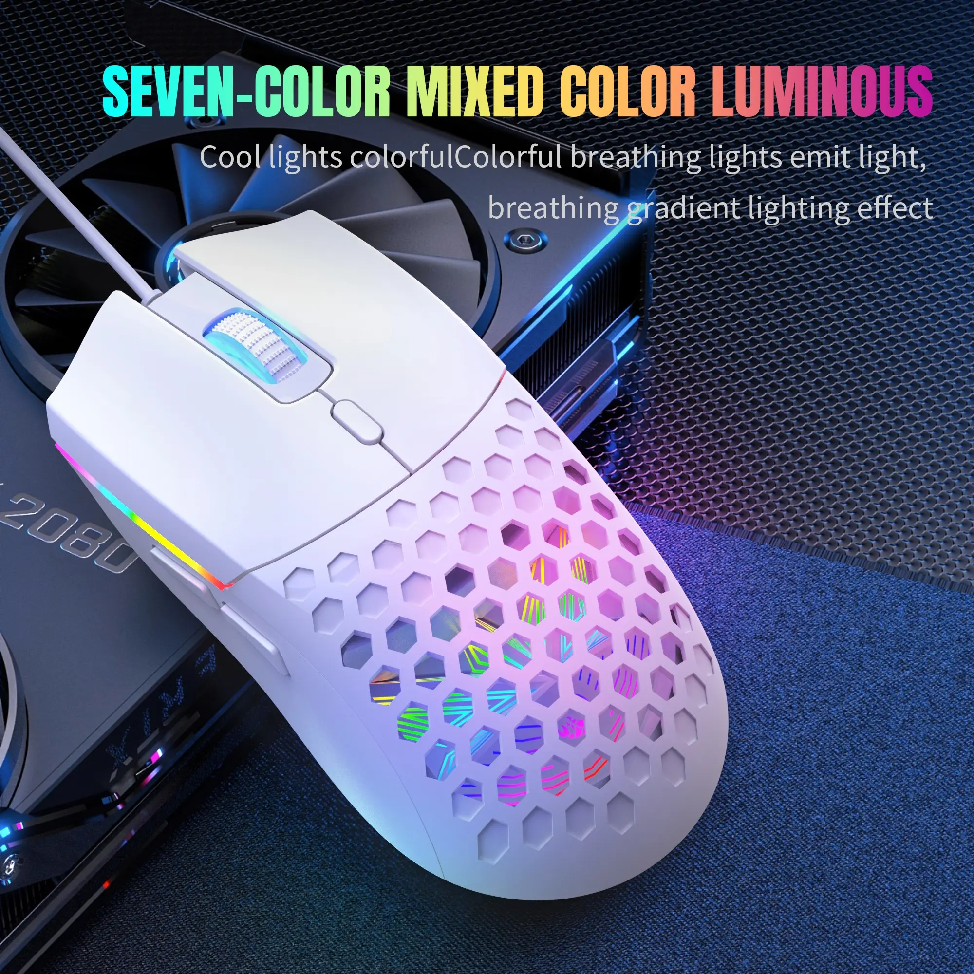 Hxsj-S500 New Honeycomb Lightweight Gaming Mouse, Multi-Color LED Effects, Wired Plug-and-Play Connection, Gaming Accessory Suitable for PC/Laptop/Mac, PC Gaming Mice, Gaming Pc Accessories